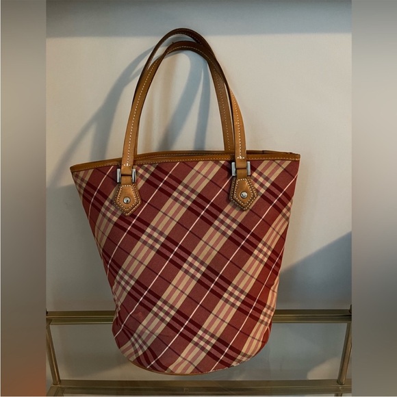 Burberry Blue Label Pink & Maroon Nylon Nova Check Tote - Picture 5 of 10